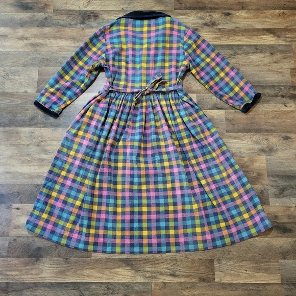 Vintage Handmade Womens Colorful Plaid Velvet Longsleeve Babydoll Dress Size M - Picture 6 of 8